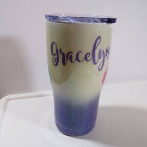Metal Glitter Tumbler “Gracelyn” w Unicorn 20oz Drink Cup Sparkly Floral